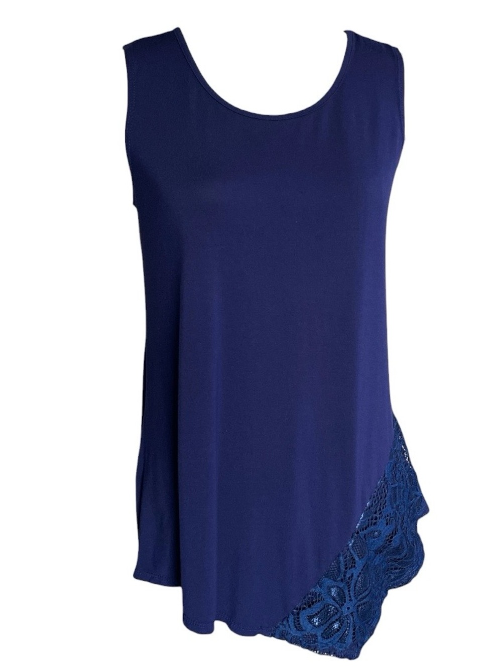Agnes and Dora Navy Sleeveless Tank with Lace Accent